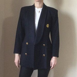 Christian Dior Crest Insignia Embroidered Double Breasted Blazer Black Navy